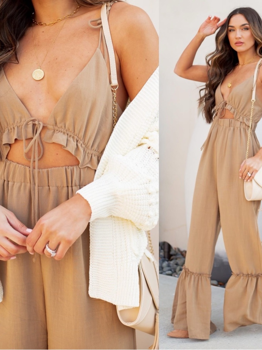 Vici Give a Little Cutout Tie-Front Wide Leg Jumpsuit